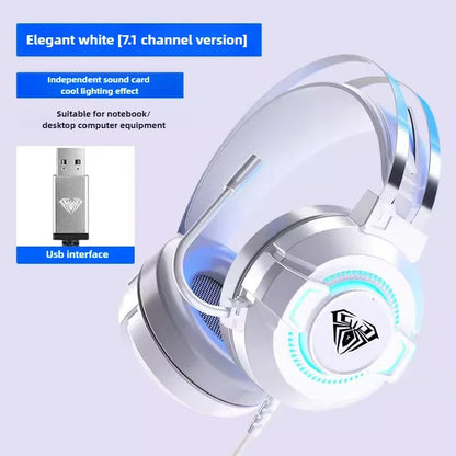 Auriculares para juegos AULA S602 con micrófono, sonido envolvente virtual, graves, luz RGB, cancelación de ruido, auriculares con cable y accesorios para juegos