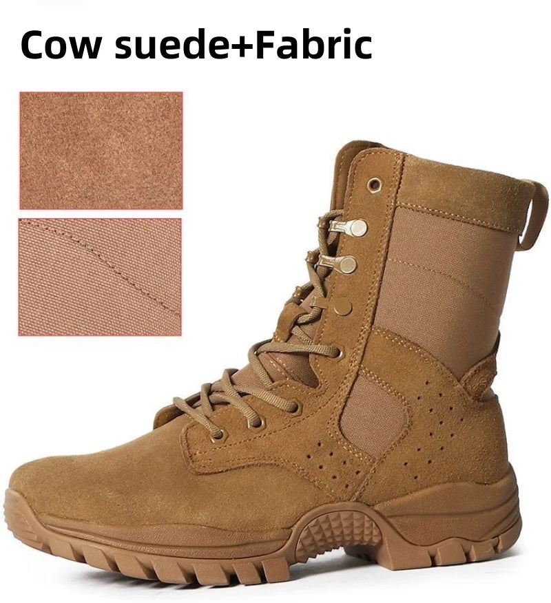 Botas impermeables de piel de vacuno para hombre, ideales para senderismo, escalada y actividades al aire libre en verano. Resistentes al desgaste, antideslizantes y con cremallera lateral. Diseño moderno con cordones.