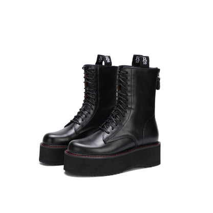 Botas de mujer de nuevo estilo con suela gruesa y cremallera trasera con cordones ajustables