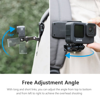 Clip de mochila Vamson para Insta360 x3 para cámara GoPro Hero 11, 10 y 9, soporte para cinturón de hombro giratorio de 360°, accesorios para DJI Action