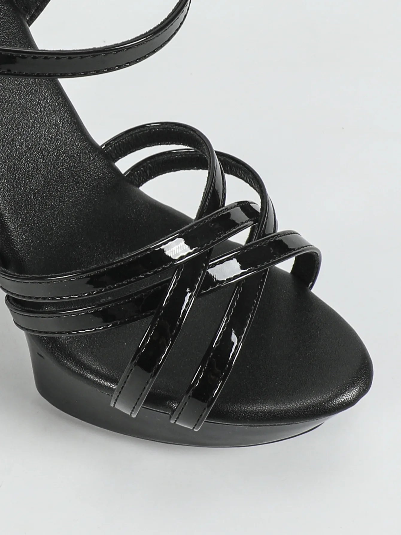 Zapatos de tacón alto para mujer, talla 43, con tiras finas, estilo pasarela, de 13 cm, con plataforma sólida, para fiesta y discoteca, color negro