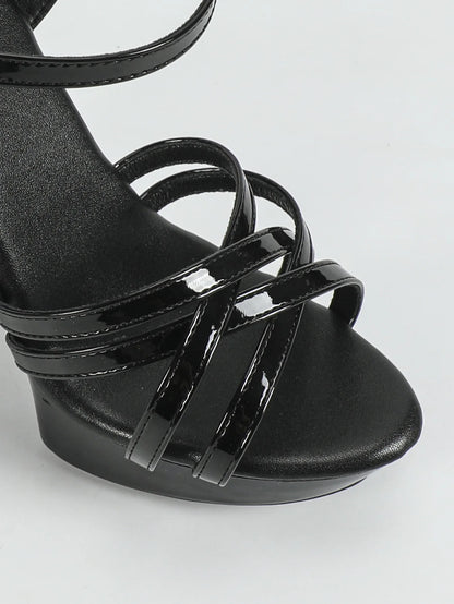 Zapatos de tacón alto para mujer, talla 43, con tiras finas, estilo pasarela, de 13 cm, con plataforma sólida, para fiesta y discoteca, color negro