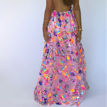 Vestido corto halter con lentejuelas y brillo para mujer, sin espalda, sin mangas, para fiestas de noche, vacaciones, cintura alta, sexy, nueva moda 2025.