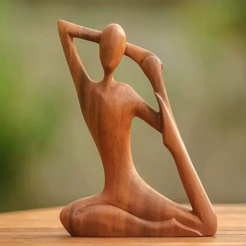 Estatua de meditación de yoga tallada en madera de chica de yoga, hecha a mano, pose de yoga, decoración del hogar