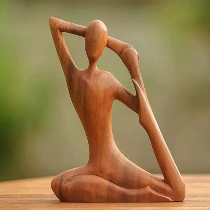 Estatua de meditación de yoga tallada en madera de chica de yoga, hecha a mano, pose de yoga, decoración del hogar