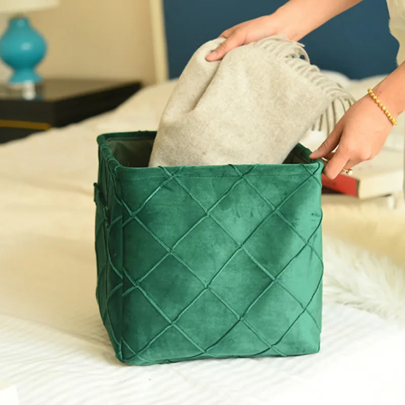 Cesta de terciopelo para guardar ropa, juguetes, organizar, contenedor, moderna, sencilla, de lujo, artística, para decoración de habitaciones.