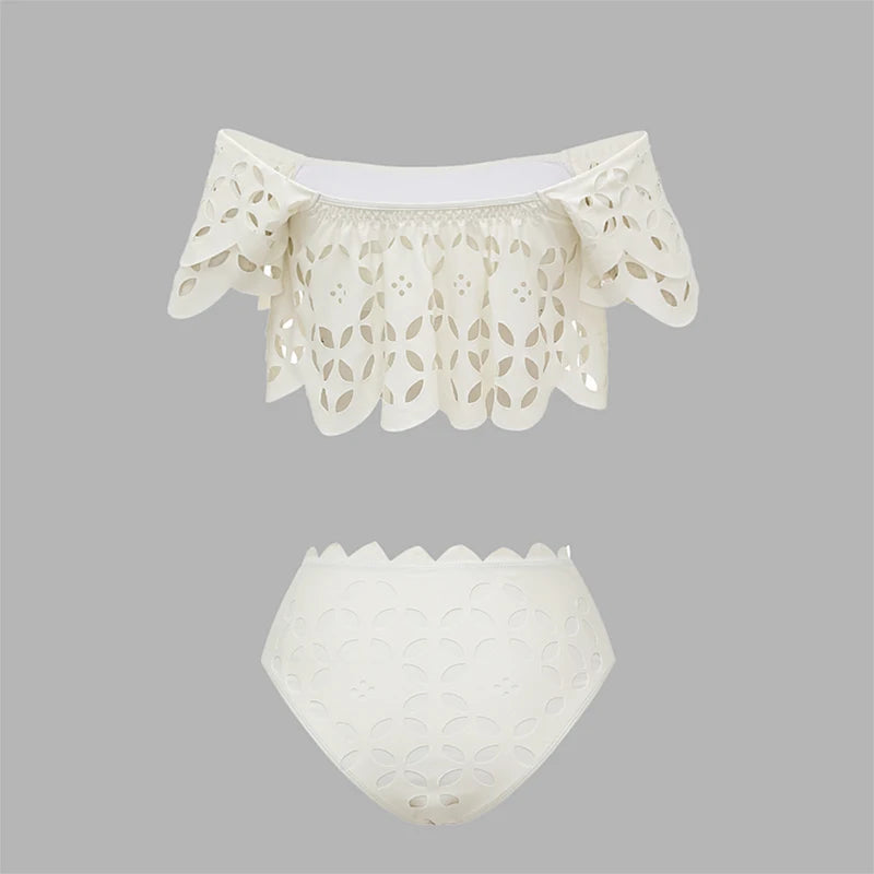 Flaxmaker - Traje de baño de bikini sexy sin tirantes y ahuecado para mujer, chaleco liso sin mangas, falda recta, conjunto informal elegante de verano para mujer