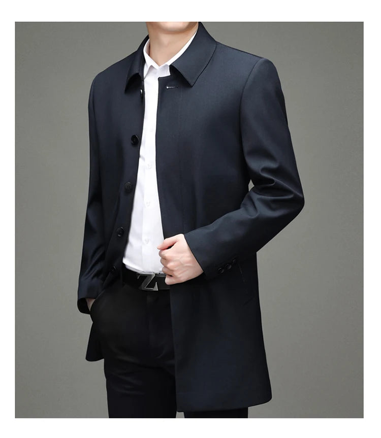 Gabardina coreana Maxbarley para hombre, otoño 2025, estilo casual de negocios, cortavientos, abrigo largo de estilo urbano.