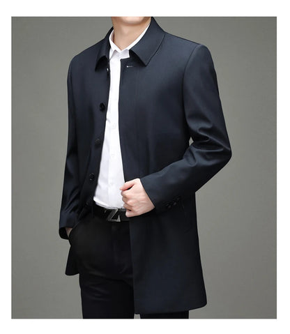 Gabardina coreana Maxbarley para hombre, otoño 2025, estilo casual de negocios, cortavientos, abrigo largo de estilo urbano.