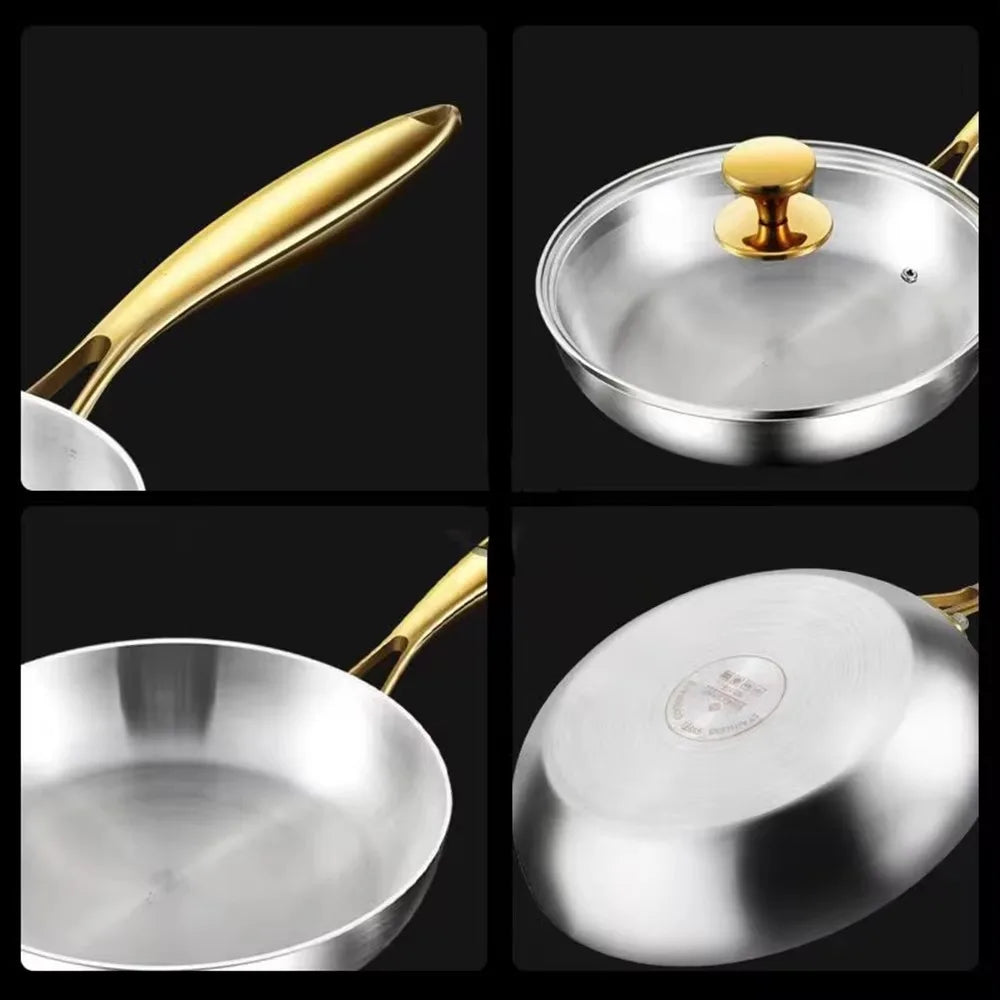 Sartén universal de acero inoxidable 316 sin revestimiento para el hogar, con tapa, wok antiadherente, para cocina de inducción