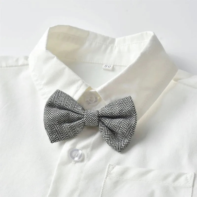 Conjunto de ropa para bebé niño, camisa con lazo, chaleco y pantalón, 3 piezas, traje de manga larga para fiesta de cumpleaños, ropa para bebé de 0 a 7 años