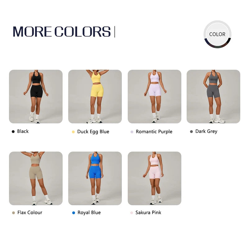 Ctenkevet - Conjunto de 2 piezas de sujetador halter sin espalda para mujer, ropa deportiva de secado rápido para gimnasio, conjunto deportivo femenino de dos piezas con pantalones cortos