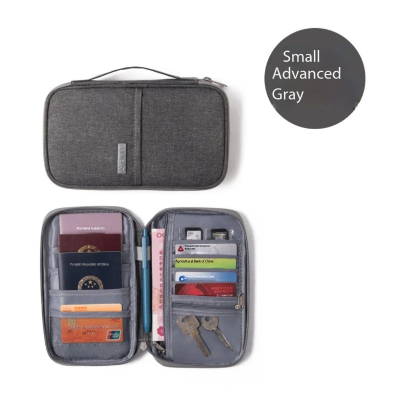 Organizador de documentos de viaje: porta pasaporte impermeable con bloqueo RFID, ranuras para múltiples tarjetas y bolsillo con cremallera para avión/tren.