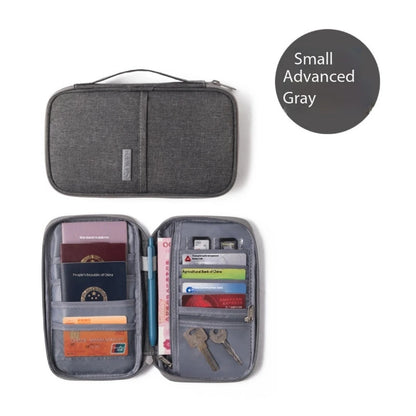 Organizador de documentos de viaje: porta pasaporte impermeable con bloqueo RFID, ranuras para múltiples tarjetas y bolsillo con cremallera para avión/tren.