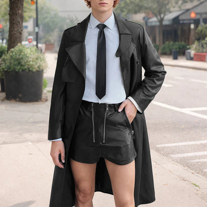 Abrigo INCERUN para hombre, de piel sintética lisa, con solapa, manga larga, estilo gabardina informal, estilo punk urbano, cortavientos.