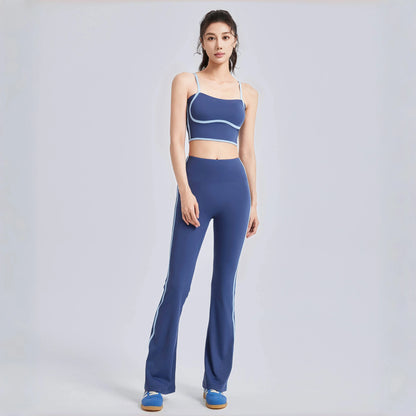 Conjunto de yoga a rayas para mujer, ropa de gimnasio, sujetador deportivo sexy, pantalones acampanados de cintura alta, pantalones de fitness para correr y levantar la cadera, novedad de 2025