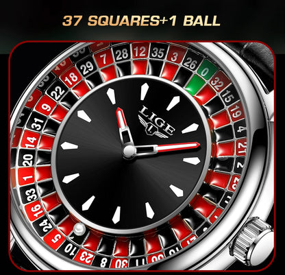 Reloj de Cuarzo LIGE para Hombre, Moda, Lujo, Diseño Creativo de Ruleta, Esfera de Juego, Correa de Cuero, Casual, Resistente al Agua, Regalo + Caja