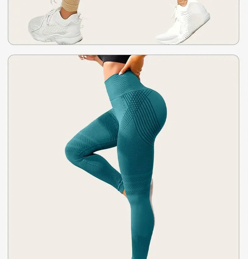 Pantalones de yoga de punto sin costuras de cintura alta para mujer, pantalones ajustados de fitness, pantalones deportivos de nueve puntos para correr, pantalones de gimnasio, realce de glúteos.