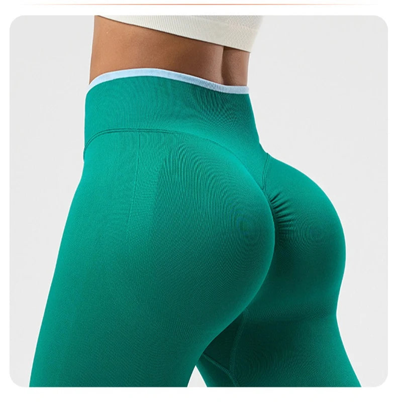 VEQKING Color Contrast Sports Women Yoga Pants Ignite Sculpt Scrunch Sports Leggings Seamless Push Up Gym Elastic Workout Tights