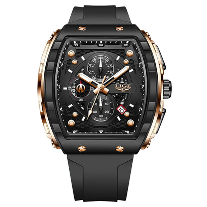 Relojes LIGE de primera marca para hombre, reloj de pulsera de cuarzo cuadrado de lujo, reloj cronógrafo luminoso resistente al agua para hombre, reloj con fecha