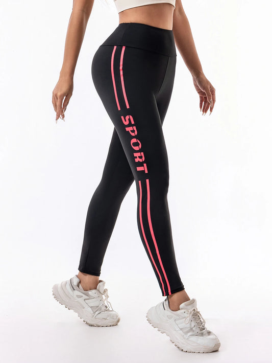 Pantalones de yoga de cintura alta con efecto push-up para mujer, pantalones deportivos para correr, entrenar y hacer fitness, leggings deportivas con estampado de letras.