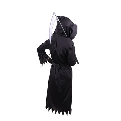 Child Horror Red Eye Grim Reaper Costume Scythe Devil Darkseid Ghost Cosplay Suit Halloween Hooded Party Dress Gloves