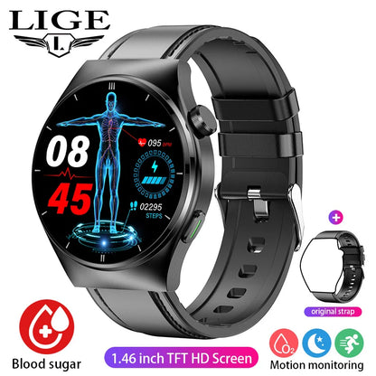 LIGE - Reloj inteligente para hombre de 1,46 pulgadas con terapia láser, control de lípidos, ácido úrico, VFC, llamadas, temperatura, deportivo y bienestar