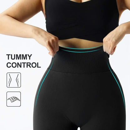 Pantalones deportivos de gimnasio sin costuras para mujer, tejidos de punto, cintura alta y ajustados a la cadera, con efecto push-up en los glúteos, color melocotón, para yoga, 2023.