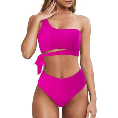 Bikini de un solo hombro para mujer, traje de baño dividido, color liso, traje de baño de playa de verano, traje de baño para mujer