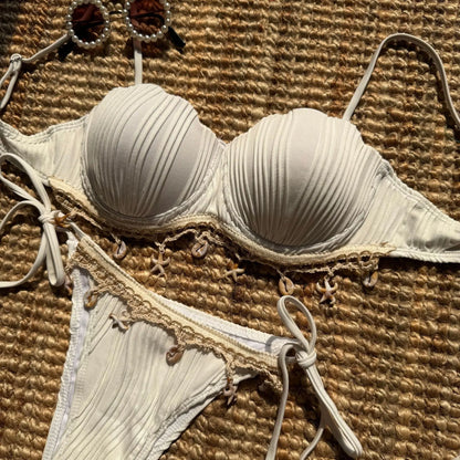 VigoBreviya 2025 Traje de baño de tiras sólidas para mujer Bikini sexy push up brasileño para mujer Traje de baño de playa para mujer Traje de baño de tanga de corte alto atado