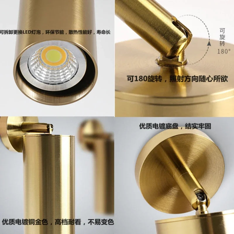 Iluminación para sala de estar, moderna y sencilla, foco LED dorado, foco de riel de latón, luz de techo para pared de fondo de habitación de guardarropa