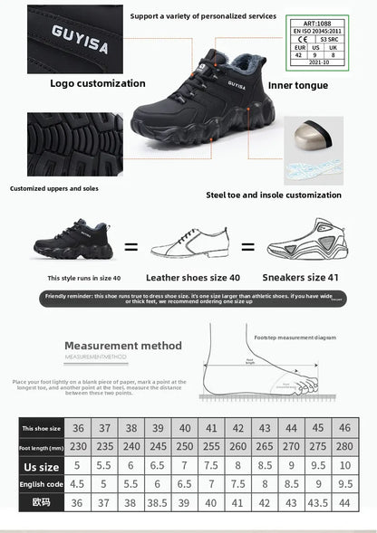 Zapatillas de seguridad con forro polar para hombre y mujer, botas de invierno con punta de acero, gruesas, cálidas, antiaplastamiento, para trabajo, tallas 36-46