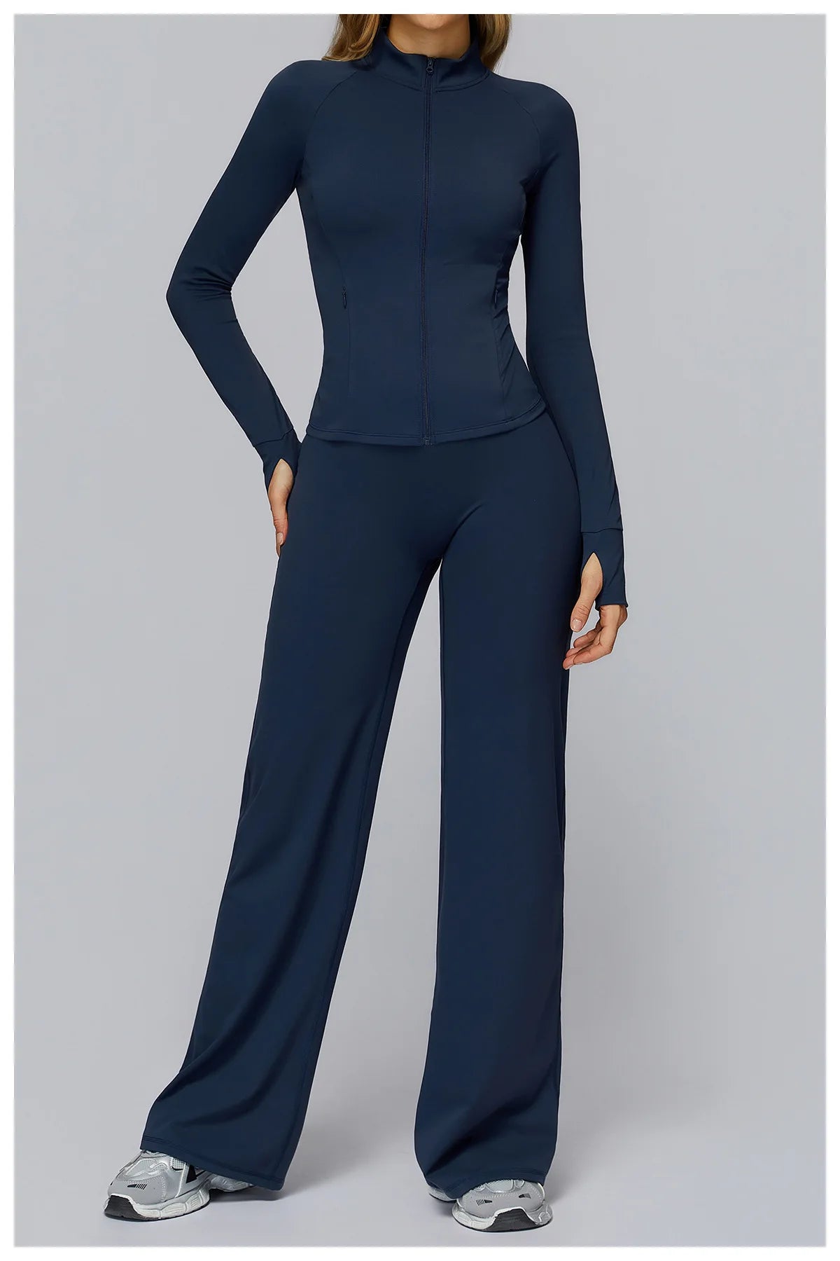 Conjunto deportivo Hearuisavy para mujer, chaqueta deportiva de manga larga con cremallera y bolsillos, ropa exterior ajustada de secado rápido para correr, pantalones de yoga de cintura alta