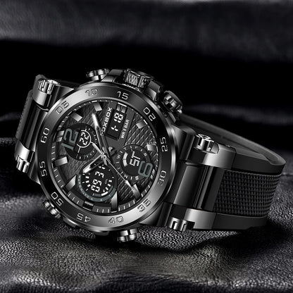 FOXBOX - Nuevo reloj deportivo para exteriores para hombre, reloj analógico digital de moda para negocios, reloj de pulsera de cuarzo con alarma resistente al agua y de silicona.