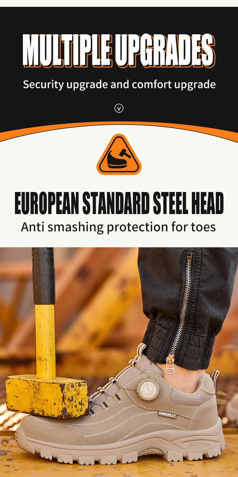 Calzado de seguridad para hombre con diseño de botones, puntera de acero, resistente a la compresión y suela antideslizante para trabajo en exteriores y talleres.