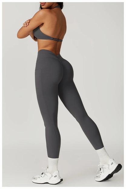 V-shaped Back Yoga Pants High Waist Leggings Gym Workout Tights Sport Women Fitness Female Legging Tummy Control Running Tights