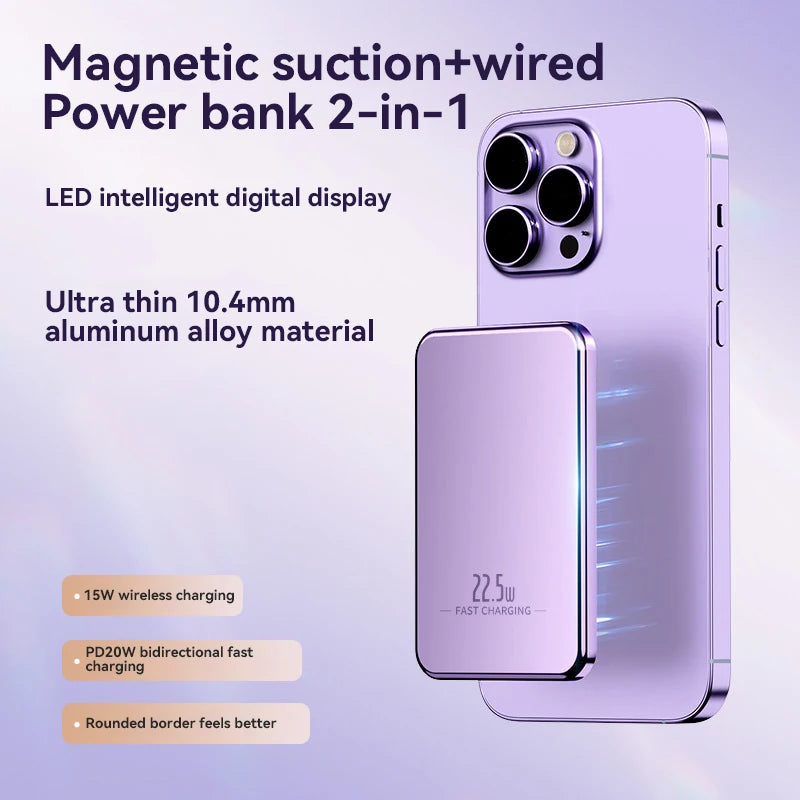 Cargador portátil magnético ultrafino Xiaomi de 500.000 mAh y 22,5 W PD con carga ultrarrápida para iPhone y Samsung.