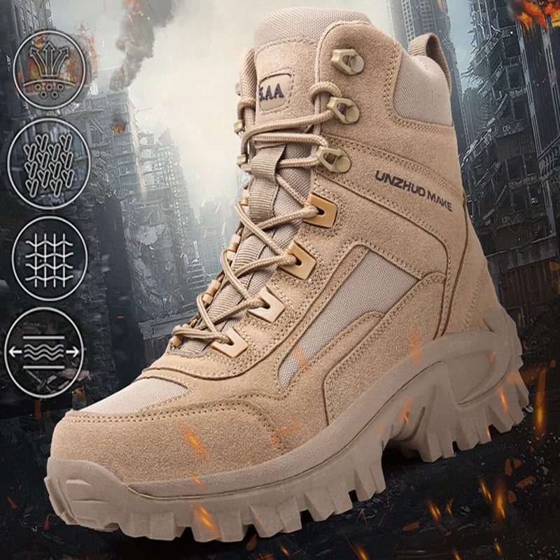 Nuevas botas de senderismo para hombre, botas tácticas de caña alta transpirables para fuerzas especiales en el desierto, botas de combate impermeables para exteriores, botas cálidas para la nieve.