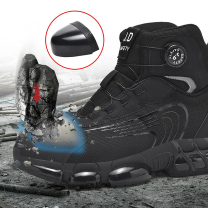 Zapatos de seguridad de caña alta para hombre con botón giratorio, resistentes a impactos y perforaciones, zapatillas de moda para hombre, calzado de seguridad profesional.