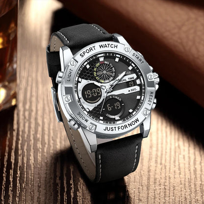 FOXBOX Relojes de lujo de moda para hombre, reloj de pulsera luminoso resistente al agua con fecha y doble horario para hombre, relojes de cuarzo para hombre, relojes masculinos