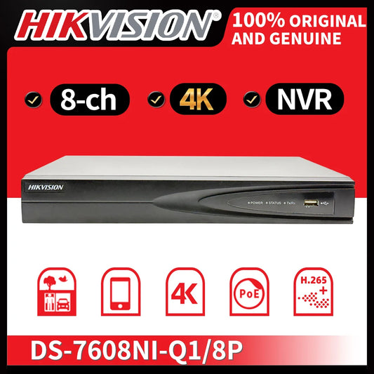 Grabador de vídeo en red (NVR) Hikvision original 4K de 8 canales, 8 puertos PoE y 8 MP para cámaras IP, audio bidireccional, H.265 y H.264
