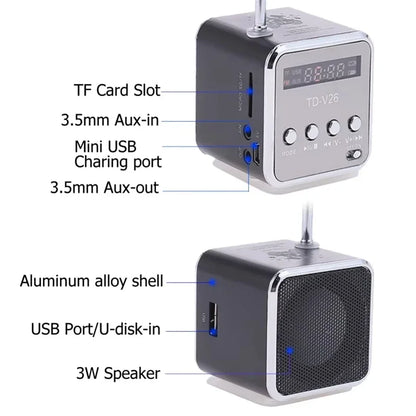 Mini altavoz portátil VIKEFON TD-V26 con tarjeta TF, radio FM, reproductor de música estéreo AUX, altavoz Bluetooth para exteriores, elegante y para fiestas.