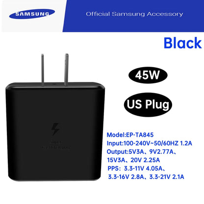 Cargador adaptador de corriente Samsung Ep-TA845 de 45 W, supercargador USB tipo C, carga rápida para Galaxy S25 Ultra, S24+, S23, A36, A56, M56, Tab S10+