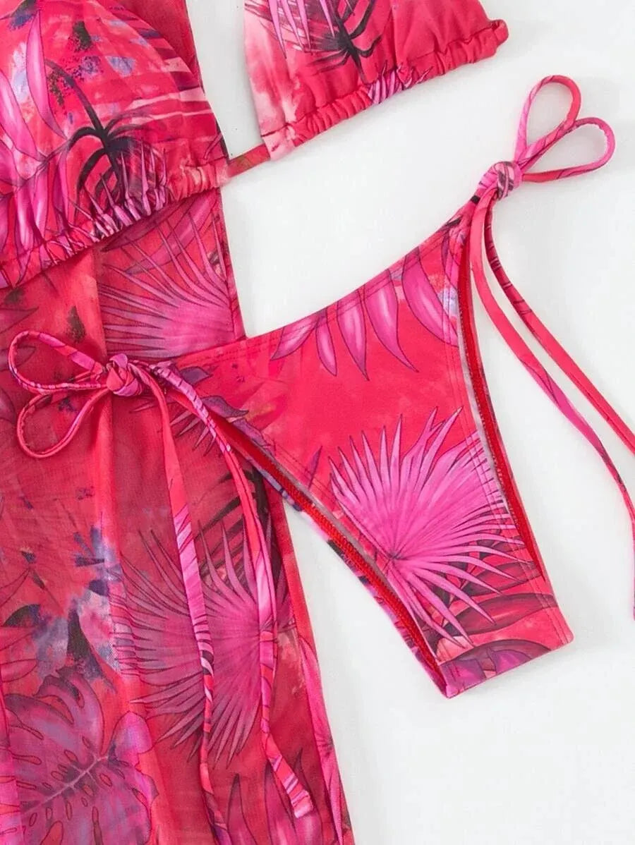 Bikini de tres piezas con tiras triangulares 2025 para mujer, traje de baño tipo kimono, ropa de baño sexy para mujer, traje de baño para playa