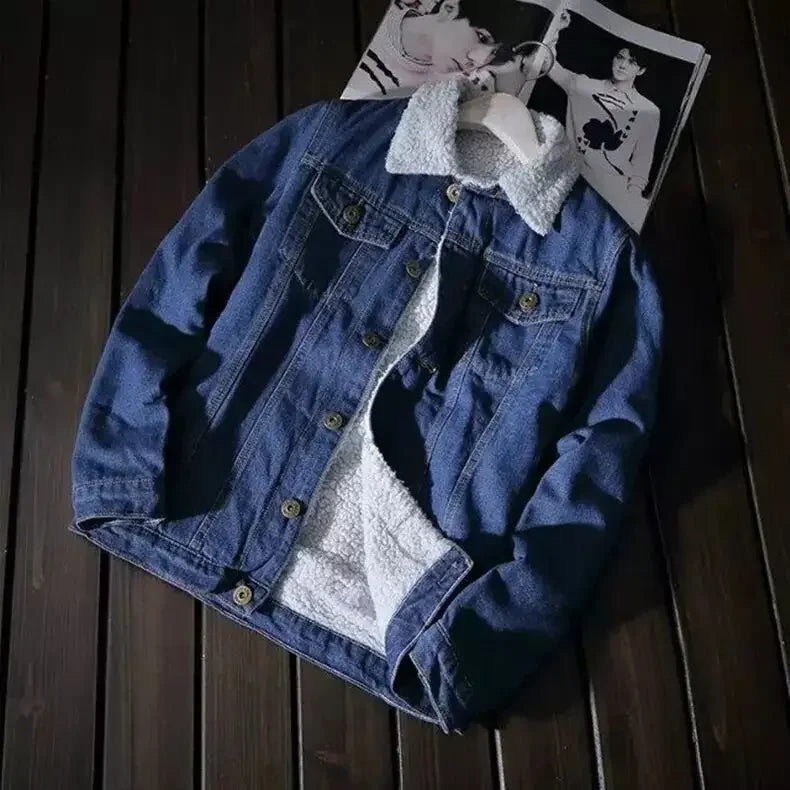 Chaqueta vaquera de invierno para hombre, moderna, con forro polar, holgada, gruesa, informal, cálida para las estaciones más frías.