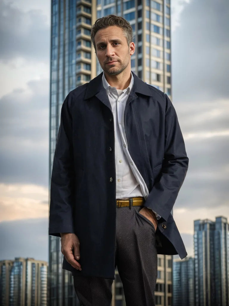 Chaqueta informal para hombre, otoño 2024, gabardina larga, color liso, solapa, corte ajustado, cárdigan de un solo botón, estilo casual y elegante.