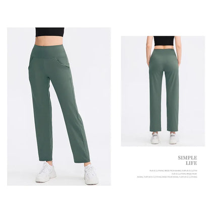 Pantalones deportivos para mujer, estilo casual, para yoga, holgados, de talle alto, elásticos, para entrenamiento físico, rectos, para correr, Yu02334