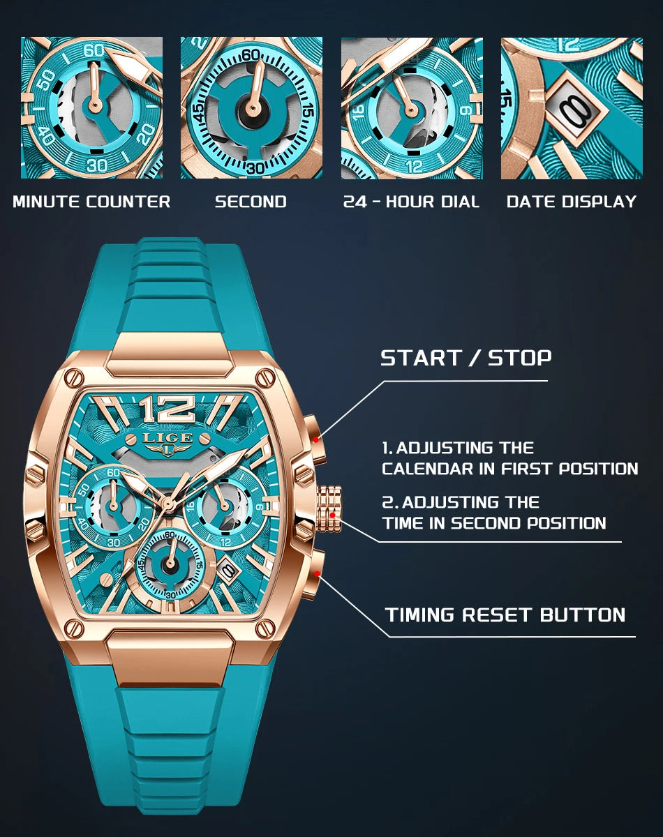 LIGE Reloj de cuarzo sencillo para hombre, correa de silicona, deportivo, informal, para exteriores, calendario, luminoso, resistente al agua, hueco, nuevo