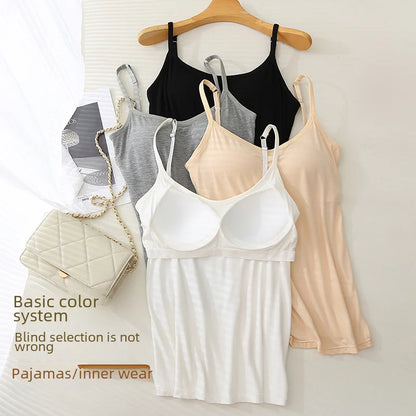 Chaleco de modal para mujer con almohadilla para el pecho, correa de ajuste fino, sujetador de una pieza, camiseta base, transpirable, cómoda, espalda, belleza, almohadilla de algodón