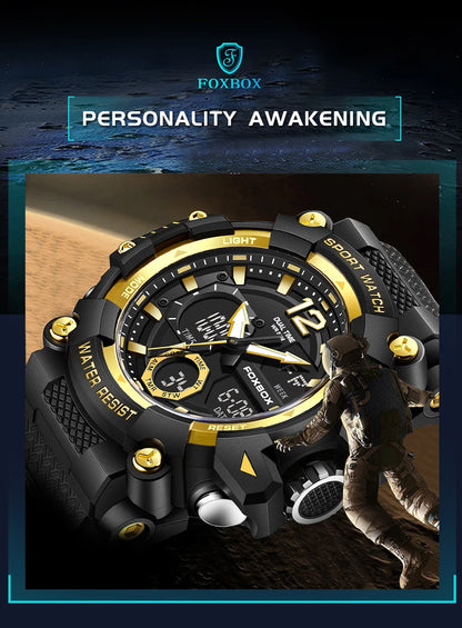 Relojes de pulsera para hombre con pantalla LED de lujo FOXBOX, deportivos, luminosos, impermeables, militares, de cuarzo, para hombre, Relogios Masculino + Caja